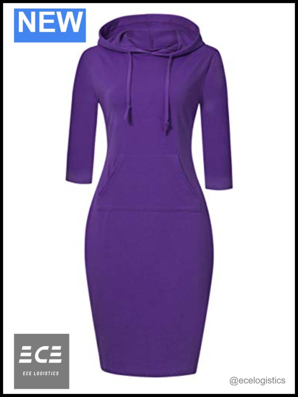 Women's Hooded Sweatshirt Dress Knee Length Pullover Hoodie Dress Cotton Spandex